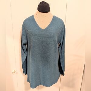Ella Moss Women's Slouchy V Neck Long Sleeve Blue Sweater